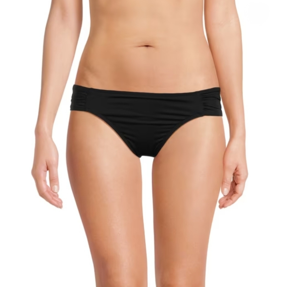 Ralph Lauren Black Shirred Side Tab Hipster Bikini Bottom Size 16 New NWT